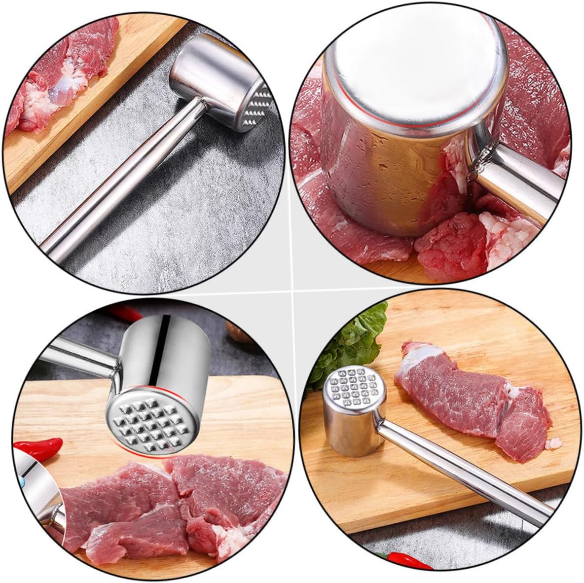 2pcs Stainless Steel Meat Tenderizer Hammer Set, Kitchen Steak Pounder for Pork and Beef, Sturdy 304 Stainless Steel Mallets for Home Cooking and Bbq Meat Preparation