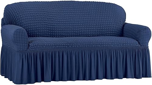 Collections Etc Funda con volantes cuadrados texturizados azul marino