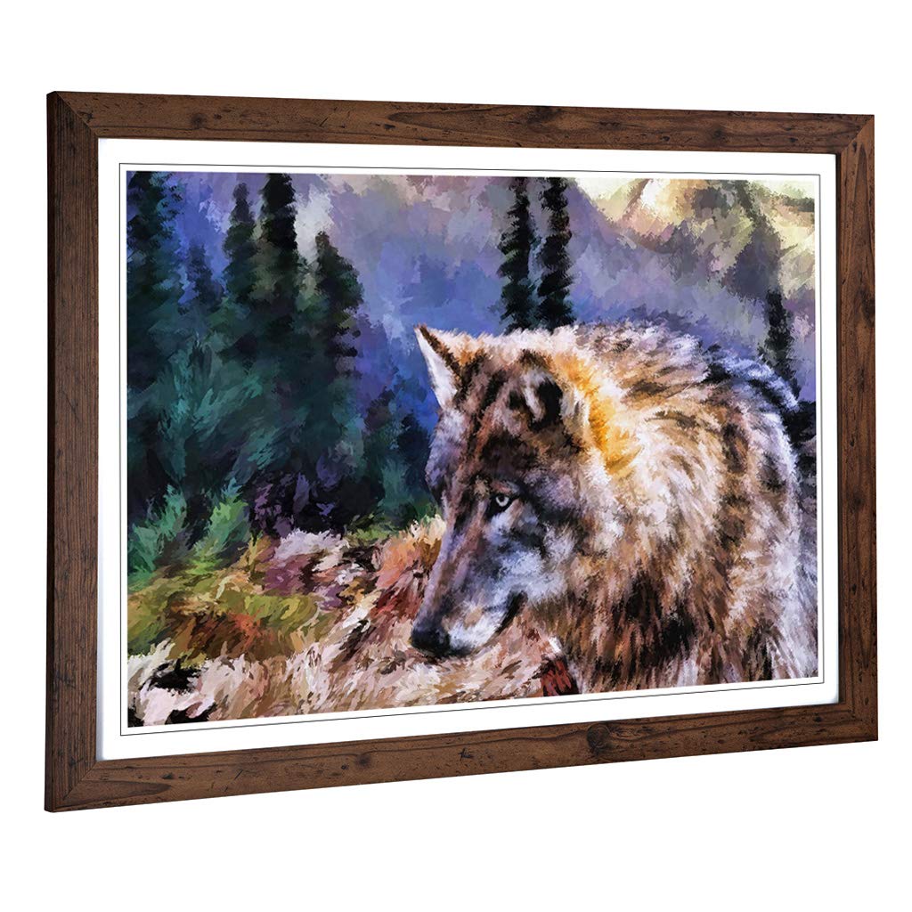 Big Box Art Framed Print of Abstract Wolf (3) Design | Wall Art Picture | Home Decor for Kitchen, Living, Dining Room, Lounge, Bedroom, Hallway, Office, Walnut, A2 / 24.5x18 Inch / 62x45cm