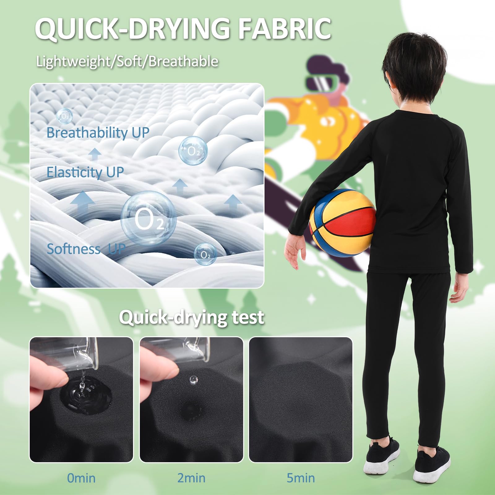 TBoonor Biancheria Intima Termica per Bambini Set di Biancheria Intima da Sci Bambini Funzionale Camicia Termico Pantaloni per Running Sport Invernali Ragazzi