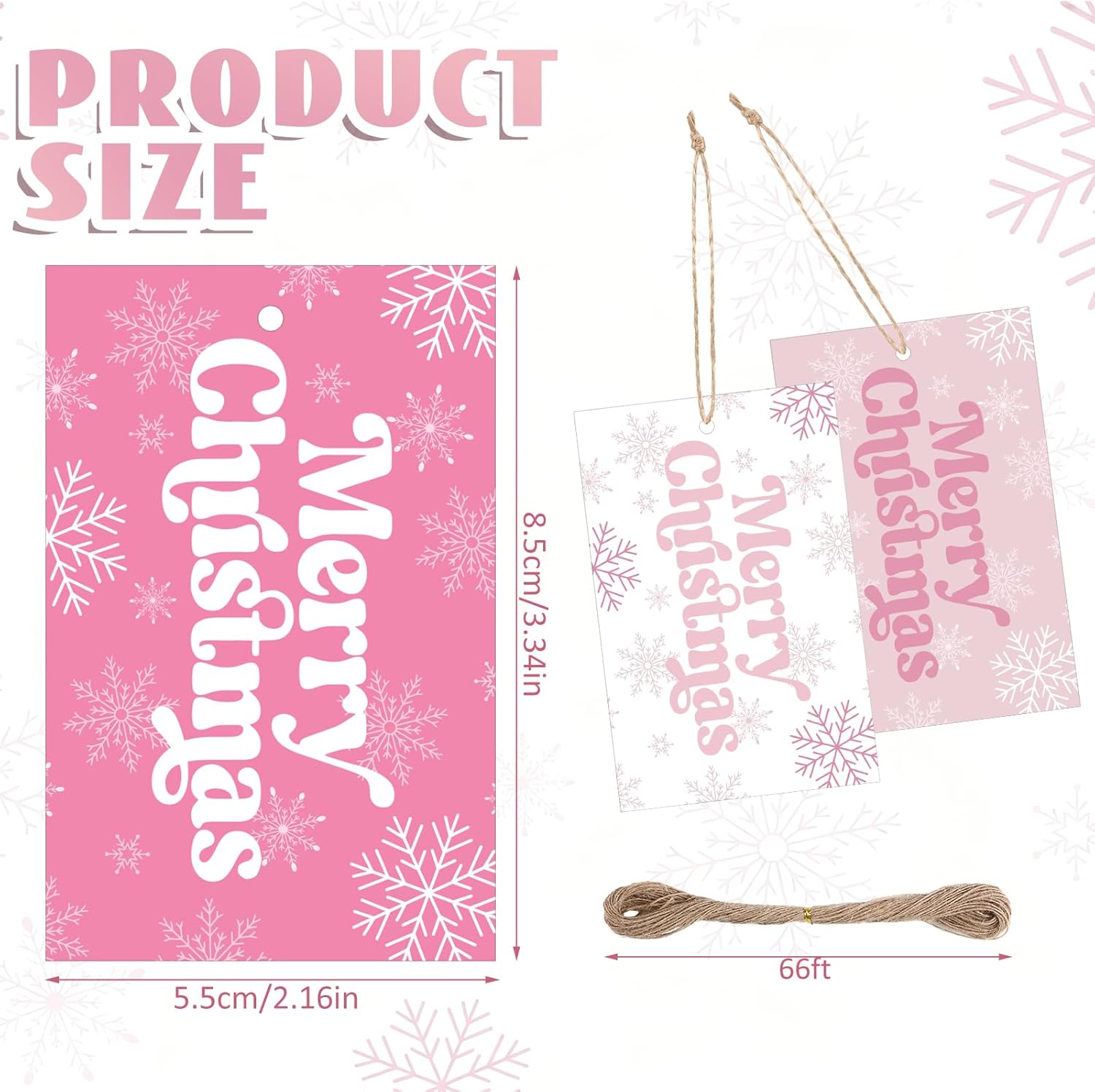 Jenaai 120 Pcs Pink Christmas Gift Tags with String 3 Designs Pink Merry Christmas Paper Gift Tags Xmas Hanging Label Snowflake Xmas Label for Happy Holiday Name Presents Season Events DIY Crafts - Image 2