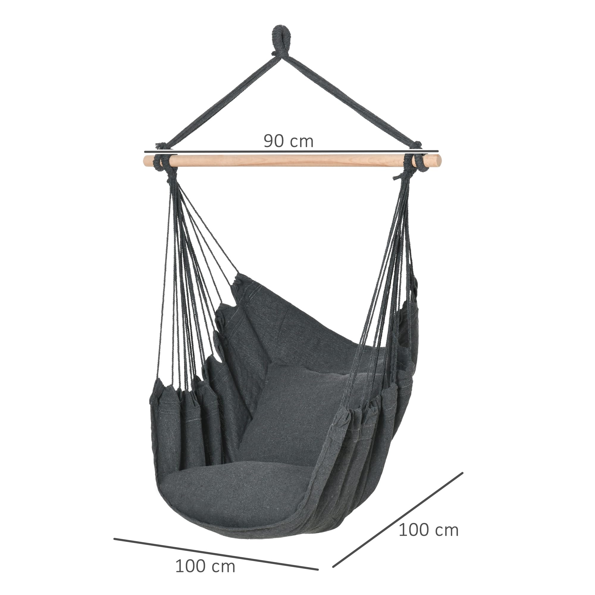 Outsunny Fauteuil Suspendu extérieur Chaise hamac Chaise Suspendue balançoire avec 2 Coussins, intérieur et extérieur, en Tissu Coton mélangé, pour Cour Patio pelouse, Gris foncé