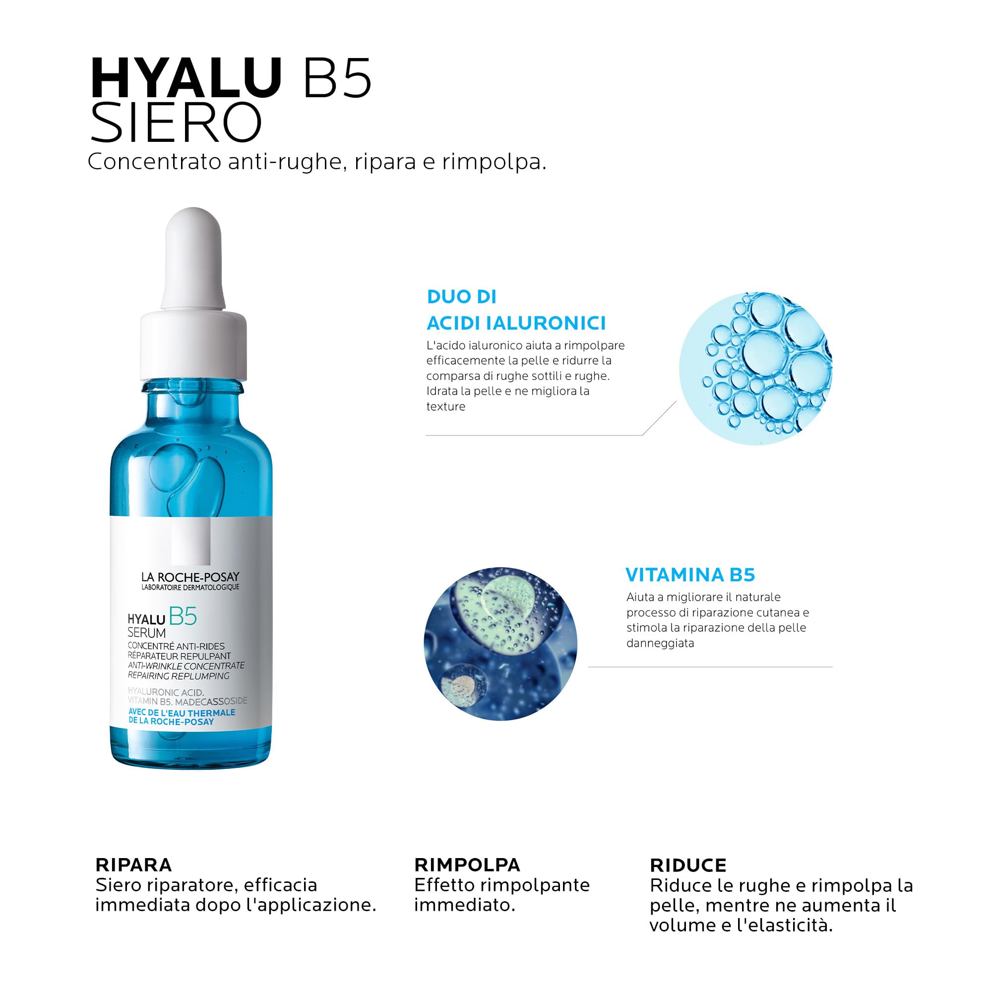 La Roche-Posay Hyalu B5 Siero Anti-Rughe con Acido Ialuronico e Vitamina B5, Effetto Rimpolpante e Riparatore, [Confezione da 2] x 30 ml