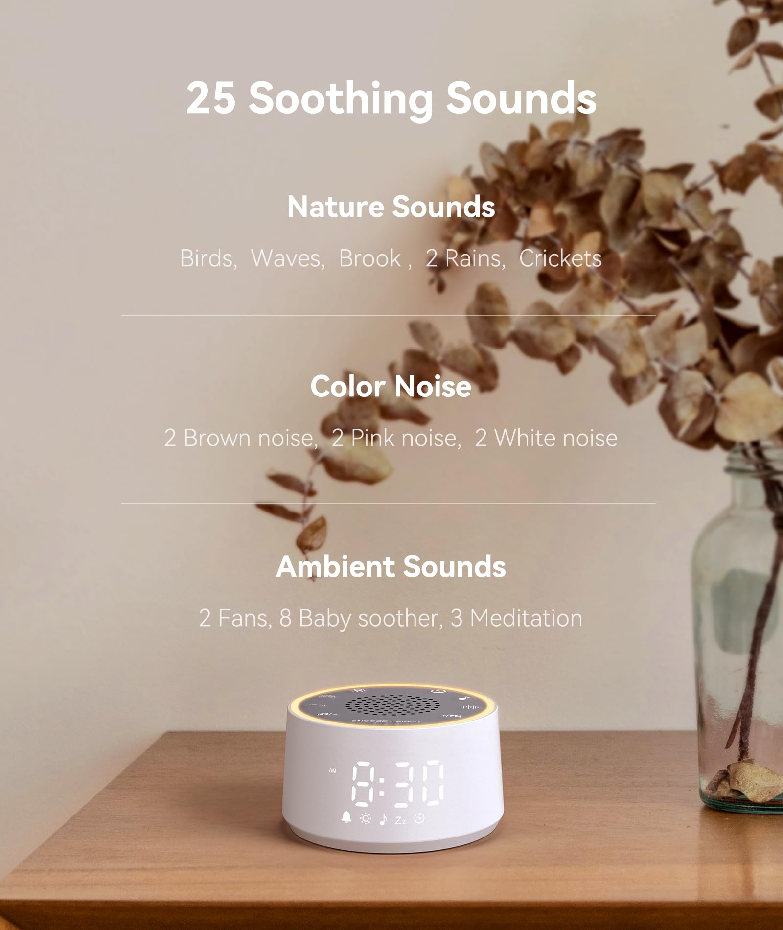 Dreamegg White Noise Machine mit Licht und Wecker, Weißes Rauschen Gerät für Erwachsene und Kinder, 25 Beruhigende Geräusche, 10 Farben Nachtlicht, Timer, Perfekt für Schlafzimmer & Kinderzimmer, USB