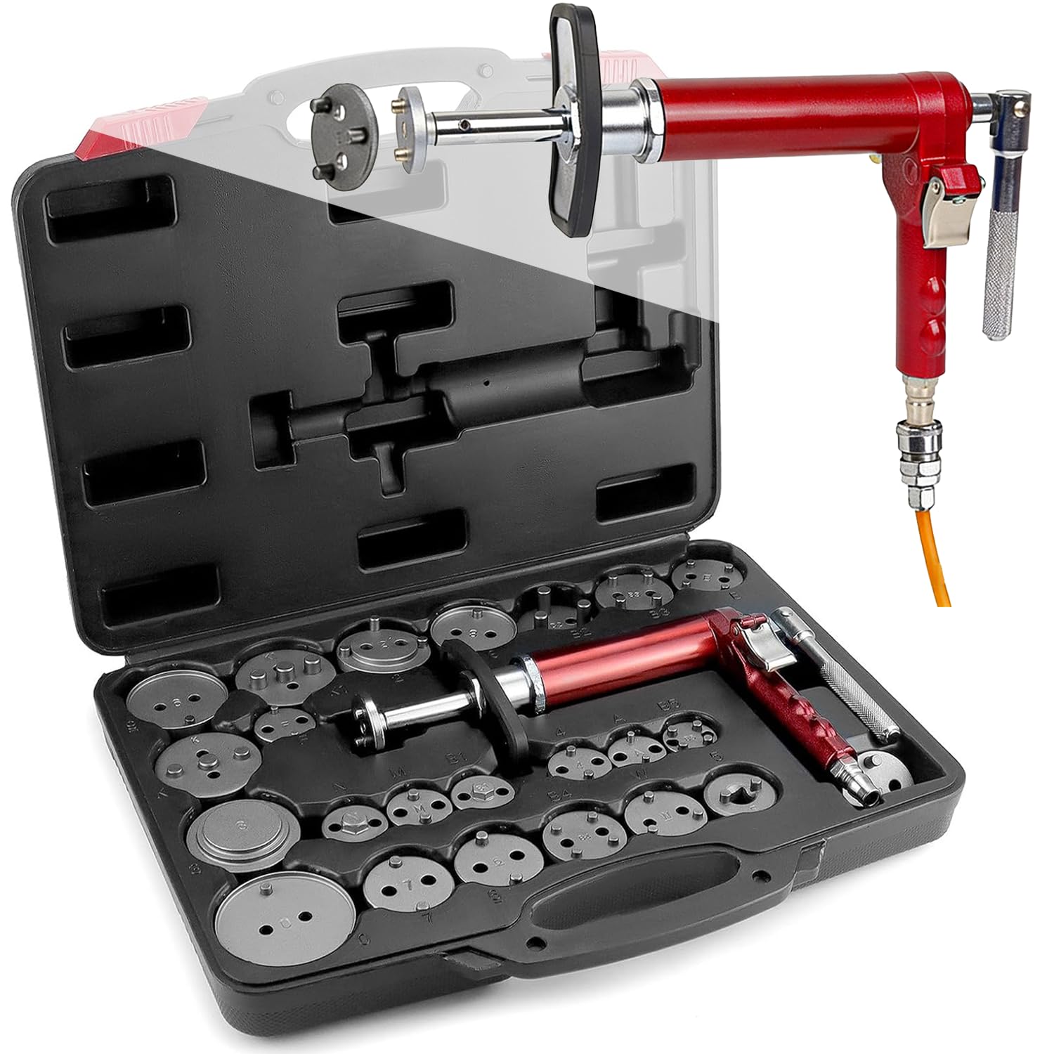 Repousse Piston de Frein Pneumatique, Kit de 24 Outils Universels pour Rétracteurs de Pistons de Frein Pneumatiques avec Mallette, Compatible avec la Plupart des Voitures Particulières