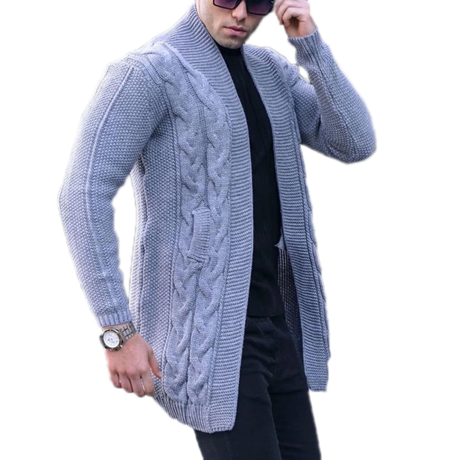 Maglione Cardigan a Maniche Lunghe di Colore Massiccio Maschile, Giacca per Maglione a Cavo, Giacca da Maglione Sottile Inverno Autunnale