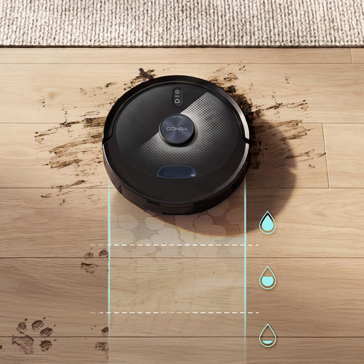 Cecotec Robot Aspirapolvere e Lavapavimenti Base Autosvuotamento Conga Y90 Dark. Navigazione Laser, 25000Pa, Auton. 240min, Spazzola Silicone Pet, Sacco 3L, Bluetooth WiFi, App, Pulizia Senza Pensieri