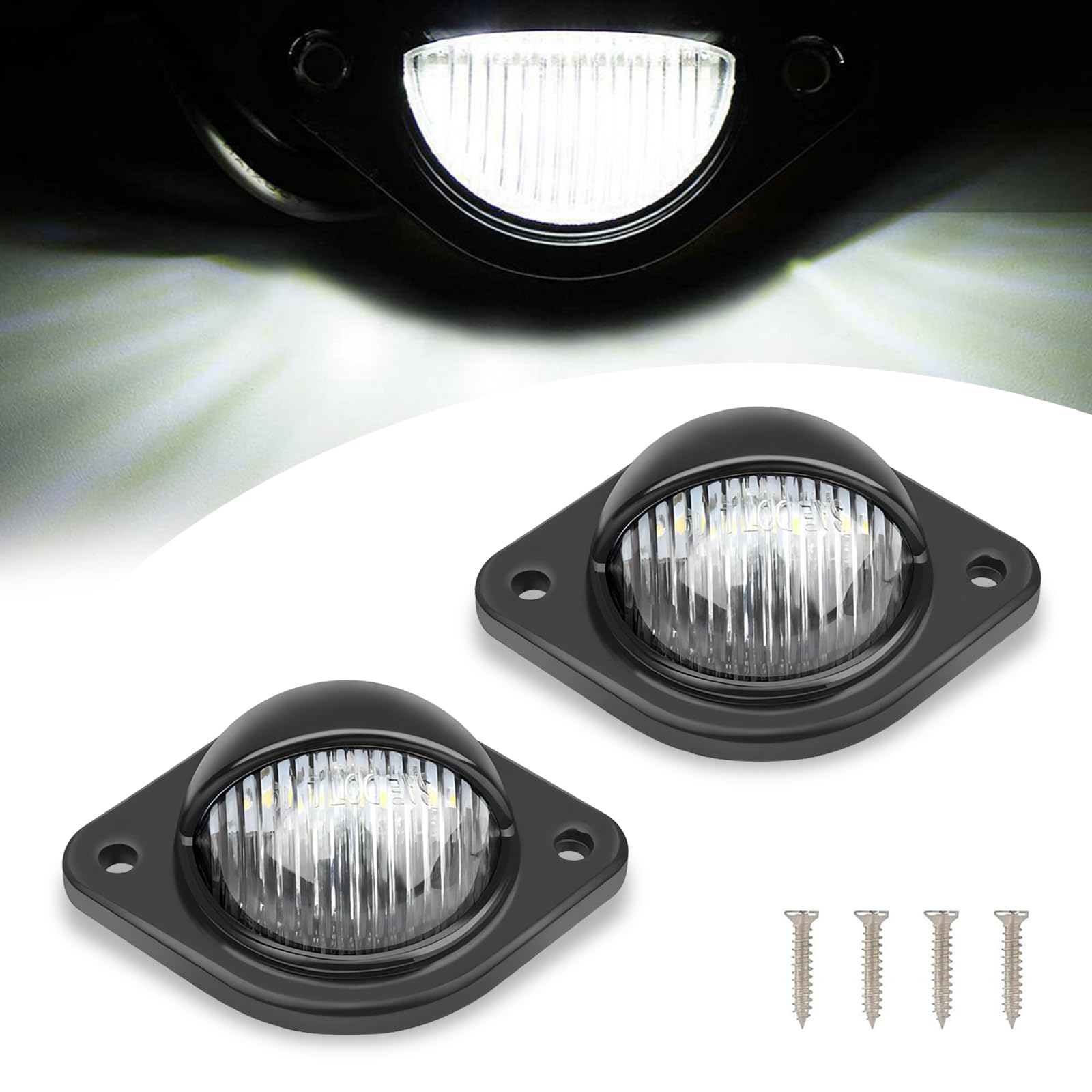 ZBGUN 2 PCS Car LED License Plate Light, ABS Waterproof and Shockproof 6500K High-brightness Floor Lamp, 12V 50000H Long-life License Plate Lamp Replacement, Universal for Cars Trucks (Black)