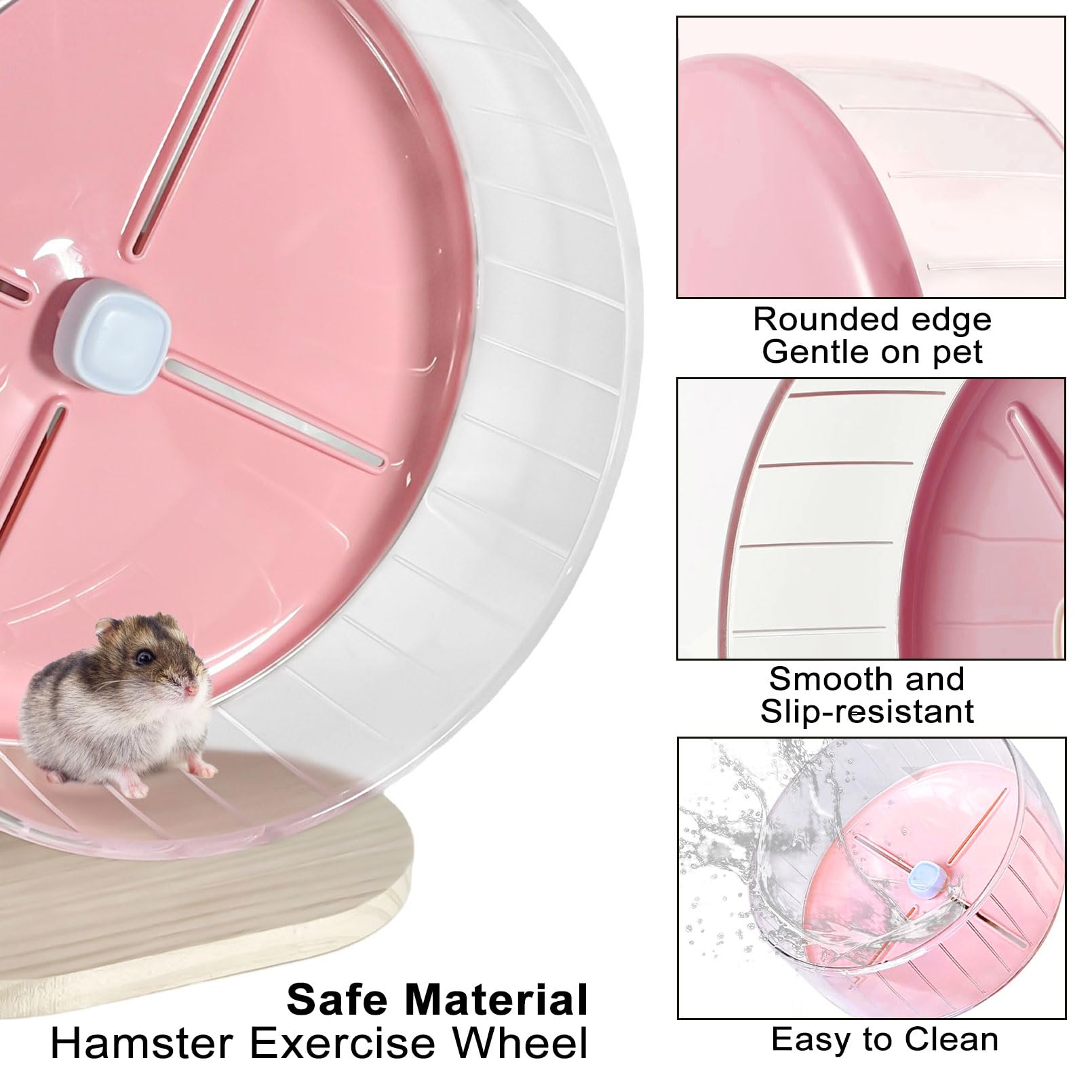 Silent Hamster Wheel,10.2 Inch Quiet Spinner Syrian Hamster Running Wheel,Anti-Skid & Adjustable Stand for Gerbils, Rats, or Other Small Pets,Pink - image 4