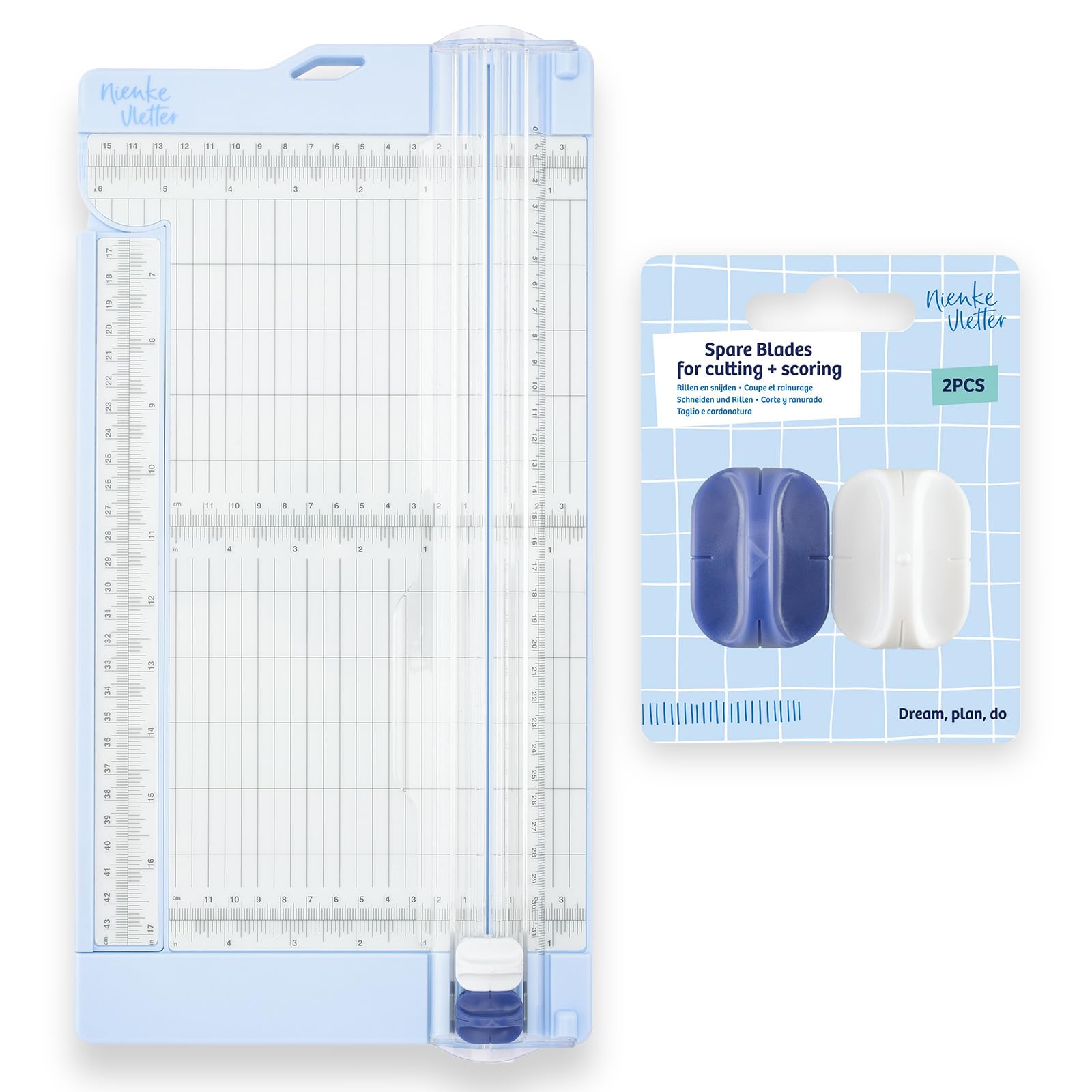 Coupe papier scrapbooking 15 x 30,5 cm et massicot de précision gradué bleu