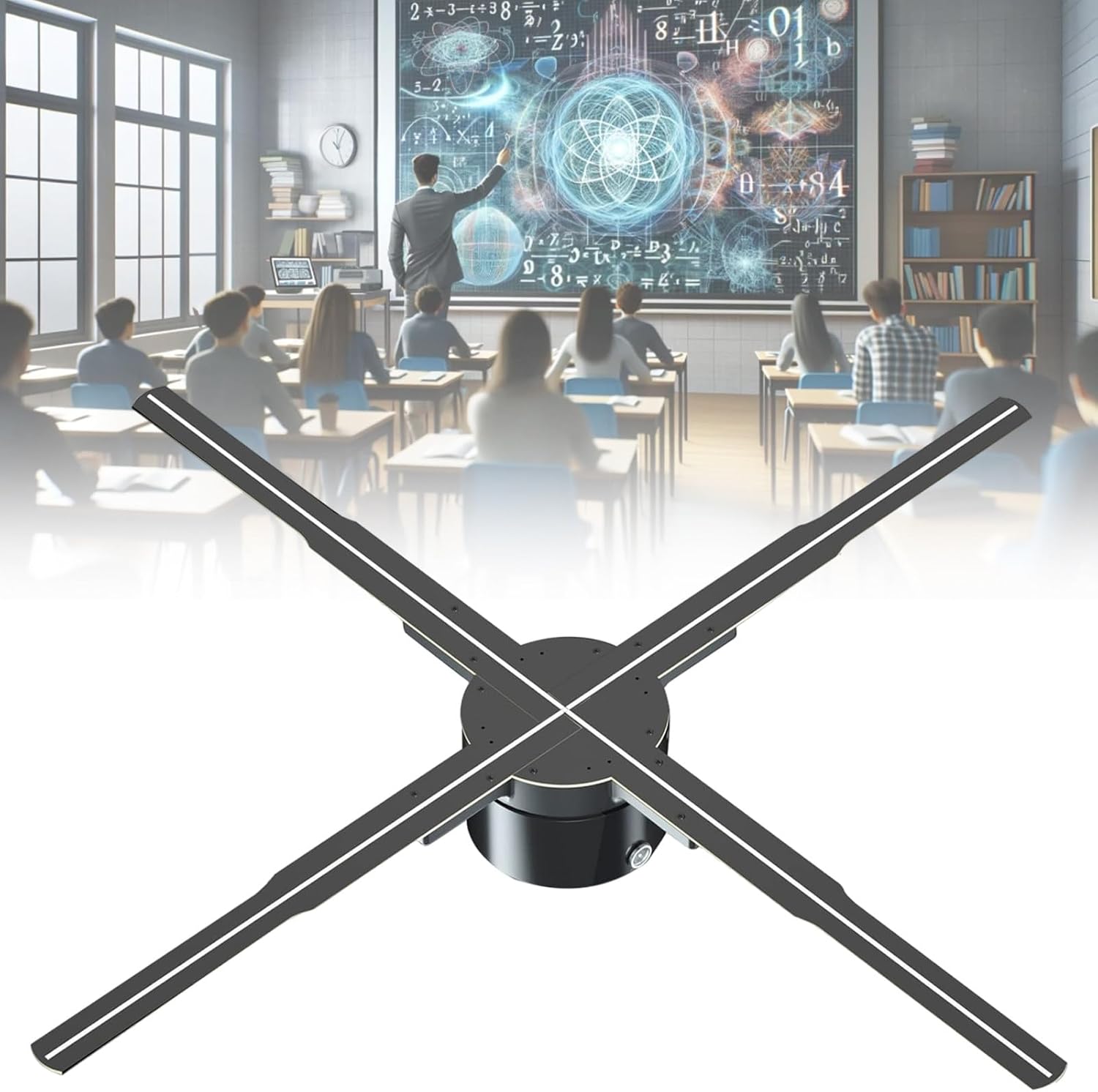 3D Holographic Advertising Display Device,576 LED Lamp Beads Wall Mounted Rotation Fan Shaped Hologram Projector,Support WIFI Bluetooth APP Connection