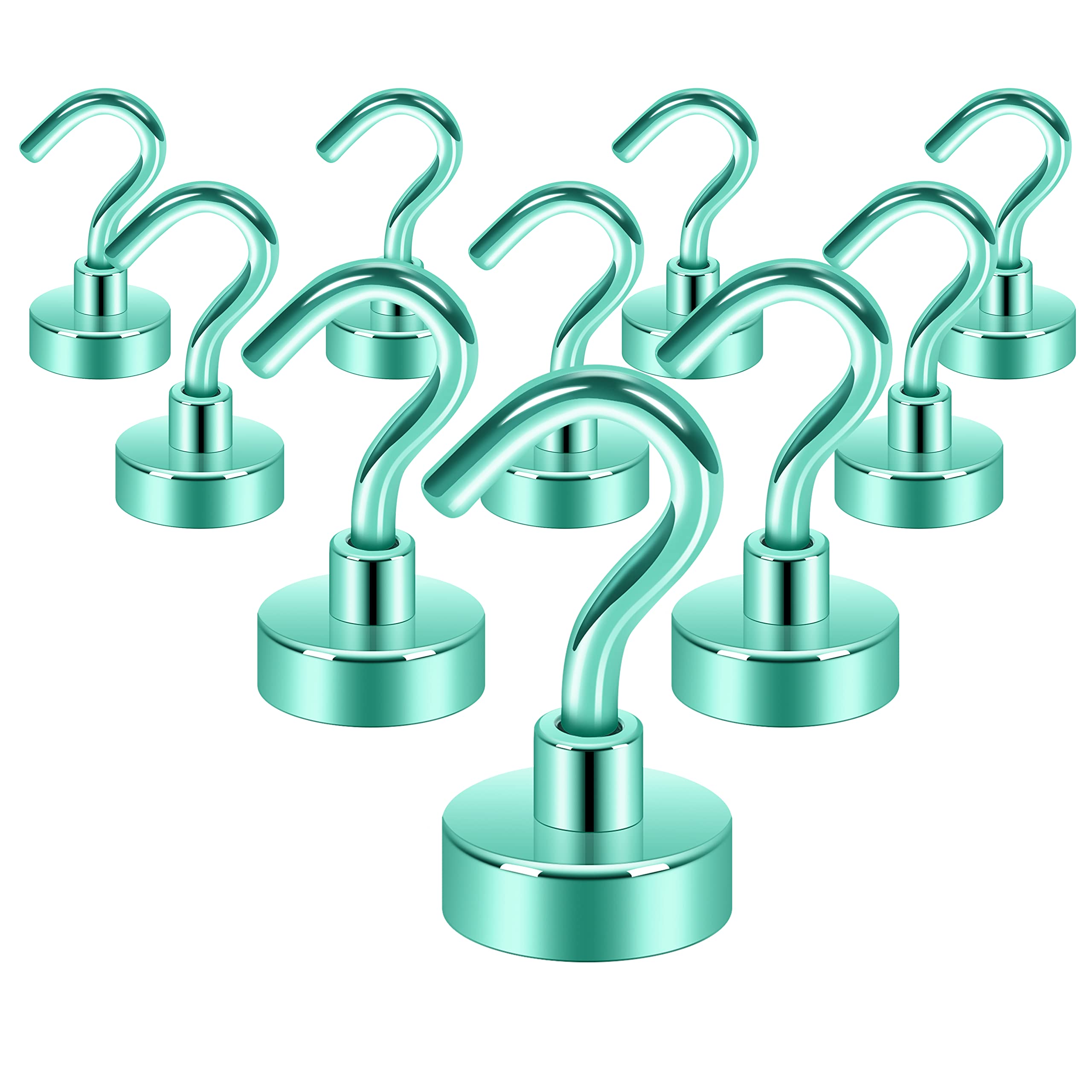 Neosmuk Magnetic Hooks,30lb+ Heavy Duty Earth Magnets with Hook for Refrigerator, Extra Strong Cruise Hook for Hanging, Magnetic Hanger for Cabins, Grill (Green, Pack of 10)