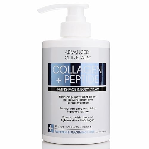 Advanced Clinicals Loción de colágeno + crema de péptidos para rescate de piel seca para la cara y el cuerpo, crema hidratante para el cuidado de la