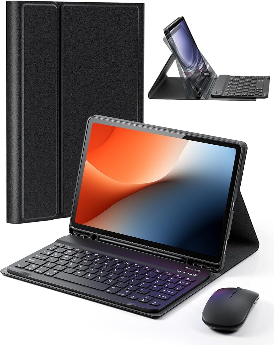 TUNKARMOR Case Keyboard for Amazon Fire HD 10 & 10 Plus 10.1 inch (11/13th Gen) - Mouse and Magnetically Keyboard, Slim Case with Pen Holder, Auto Sleep/Wake - Black