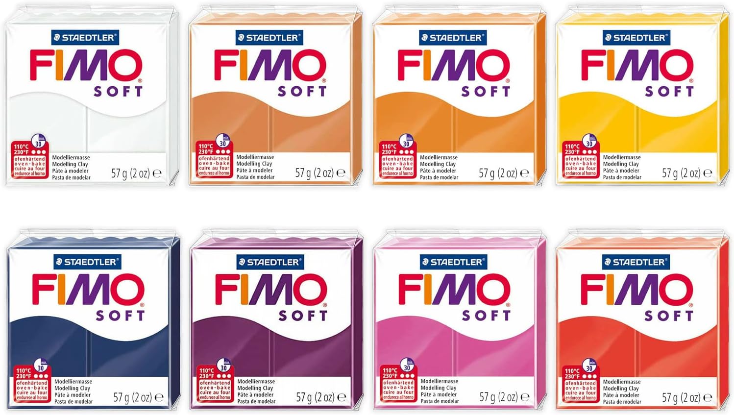 FIMO Soft & Effect Polymer Oven Modelling Clay - 57g - Set of 8 - The Flower Power Collection