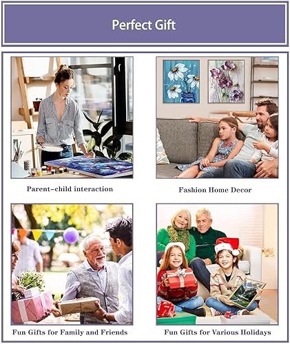 Miniatura 5 de VIGEGU Paquete de 4 pinturas por números para adultos, lienzo enmarcado, con caballete de madera, pintura por números para niños de 8 a 12 años,