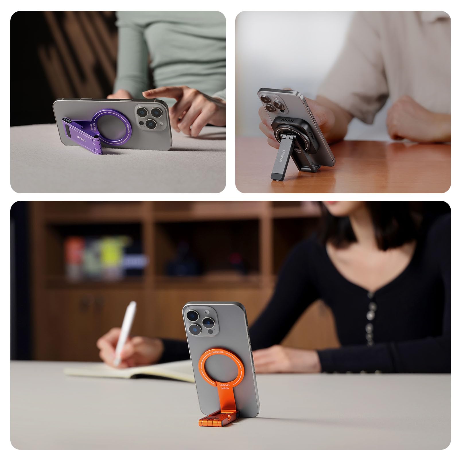 ULANZI MA60 Trépied Magnétique, 3-in-1 Aluminium Mini Selfie Stick Pliable, Force Magnétique 14, Support de Téléphone Portable Pocket Tripod Compatible iPhone 17 16 15 14 13 12 Magsafe Sumsung, Orange