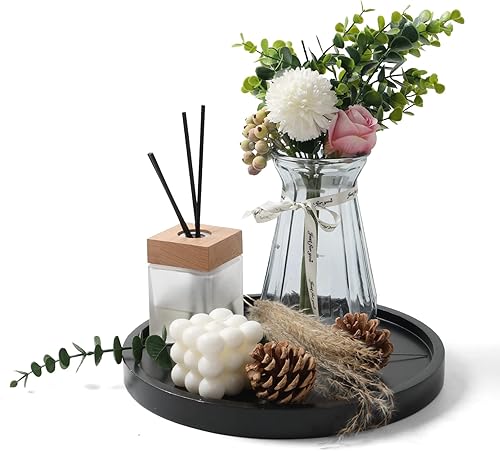 Decoración redonda de madera rosa para decoración del hogar, servicio de madera, vela, bandeja de perfume, bandejas de mesa auxiliar (11.5 pulgadas,