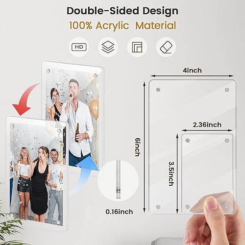 Miniatura 5 de DomeStar Portarretratos acrílico magnético de 2.4 x 3.5 pulgadas, paquete de 8 soportes de doble cara para refrigerador, casillero o gabinete de