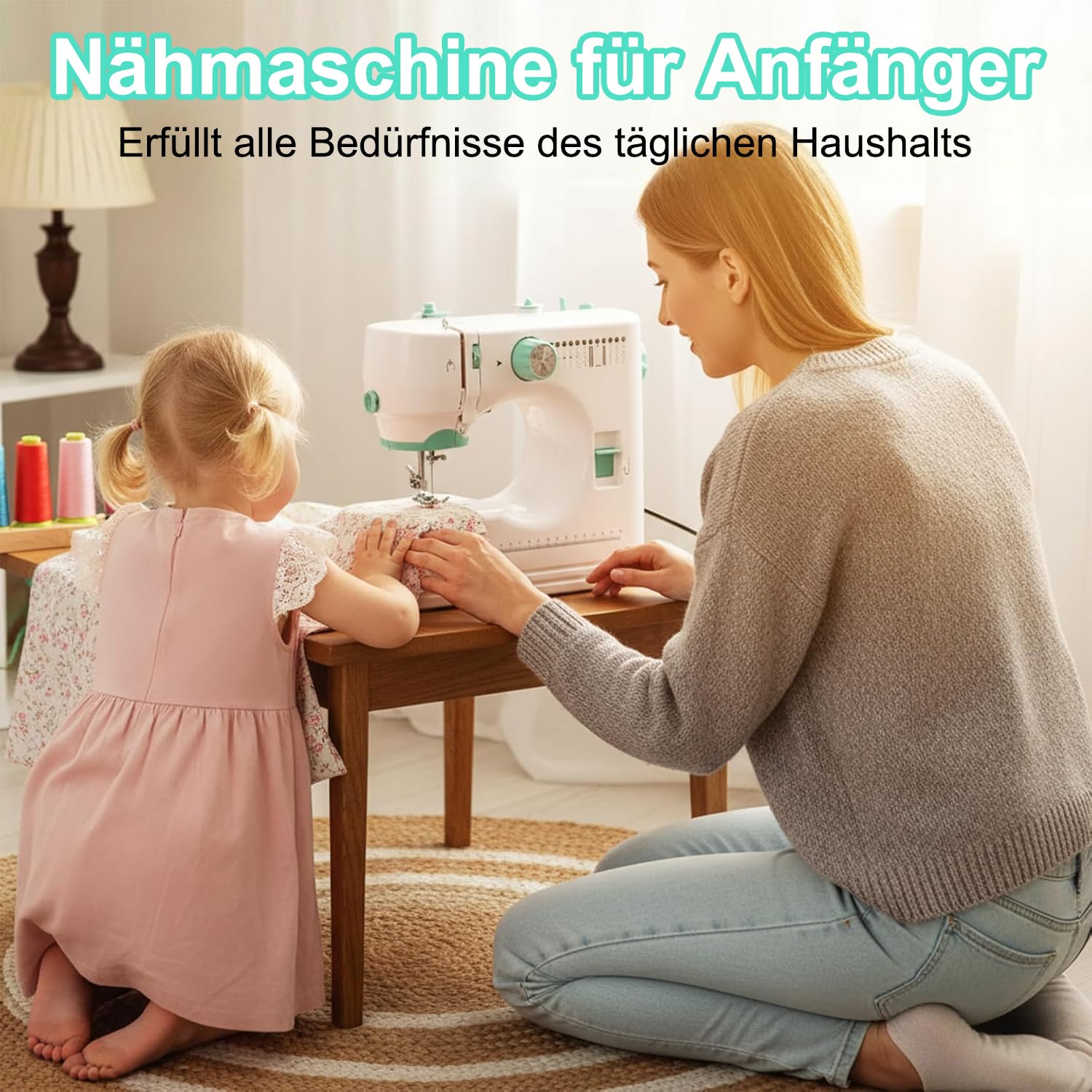 Nähmaschine für Anfänger 12 Stiche Elektrische Nähmaschine für Kinder & Erwachsene, Tragbare Nähmaschinen mit Zubehör-Set, Ideal für DIY, Heimhandwerk & Reparatur, Grün