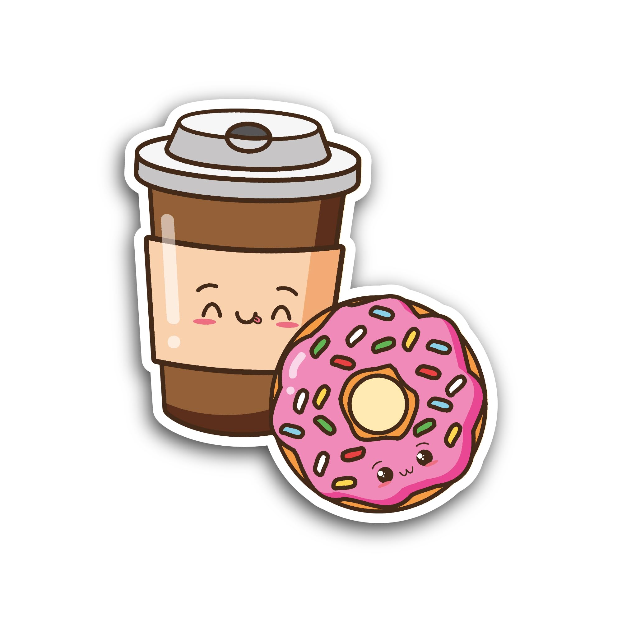 2 (Pieces) 3" and 5" Coffee Cup and Donut Sticker, Waterproof Vinyl Decals for Many Purpose Like Cars, Trucks, Laptops, Phones, Windows and More