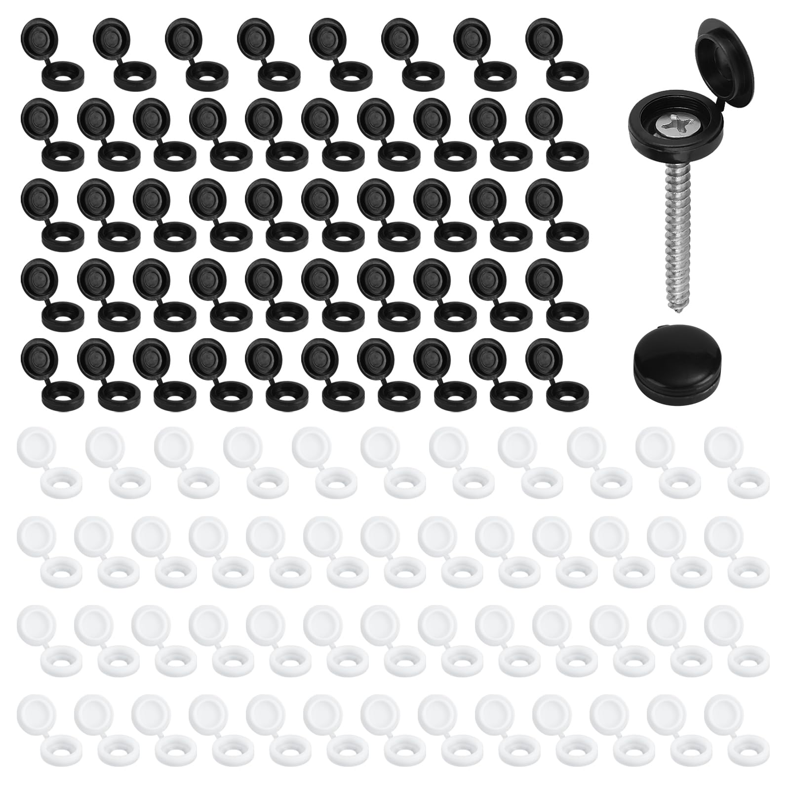 100Pcs White Screw Caps, Black, Plastic, 5.3mm/0.21 inch, for M5 Screws