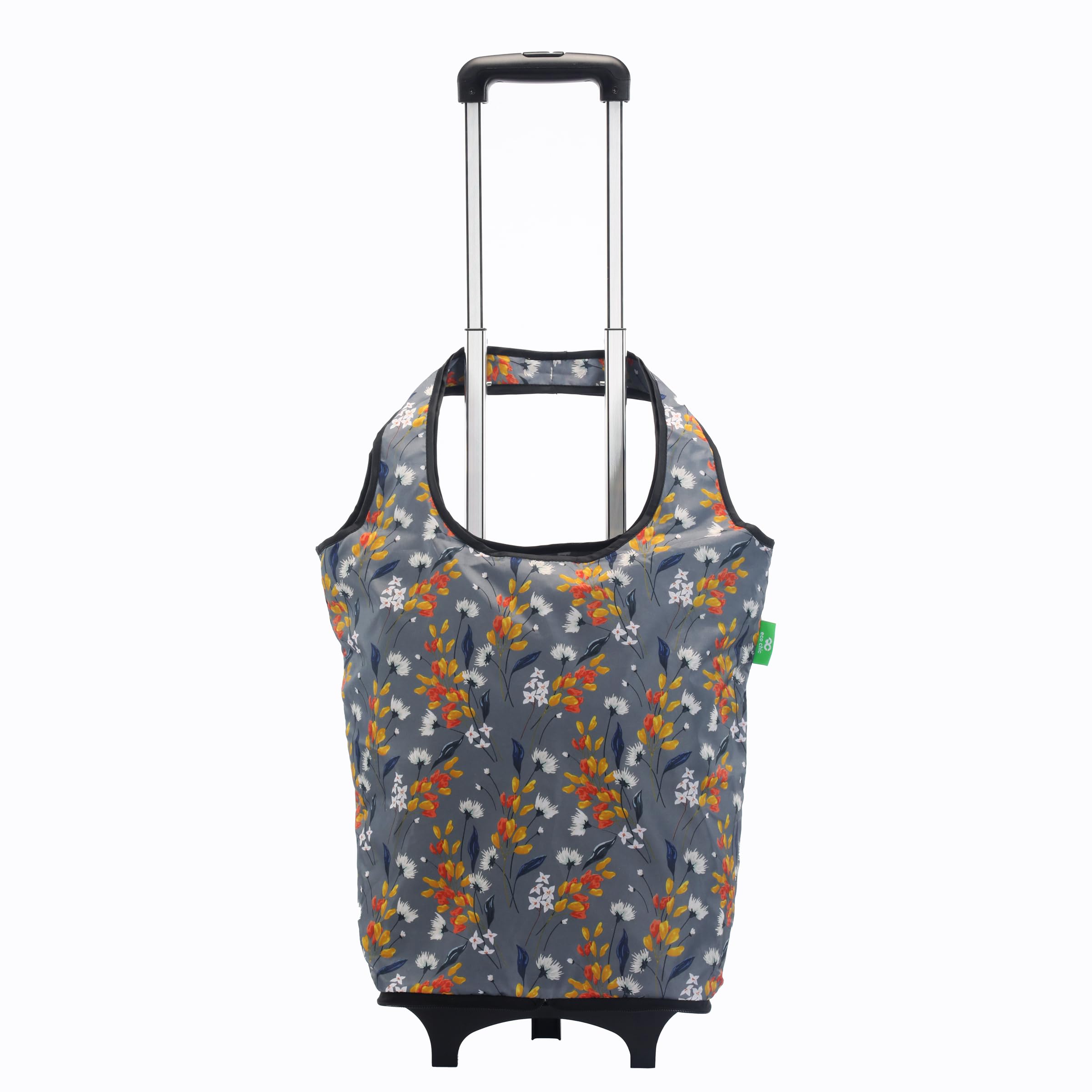 Eco Chic Flowers Grey Lightweight Collapsible Shopping Trolley With Detachable Grocery Tote Bag (Flowers Grey)