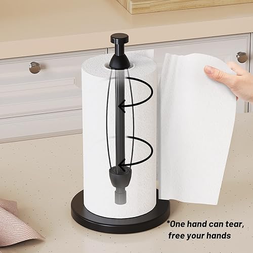 Miniatura 2 de VEHHE Soporte para toallas de papel para encimera de color negro con ventosas, soporte para toallas de papel de baño hecho de acero inoxidable para