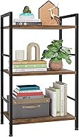 Kitsure 3-Tier Wood & Metal Bookshelf with Handle & Adjustable Feet - Compact 16.5x11x28.1 Inch Bookcase for Bedroom, Living Room, Office