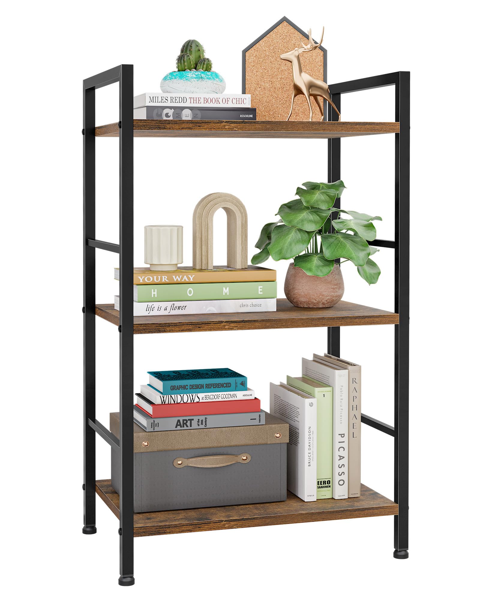 Amazon.com: Kitsure 3-Tier Book Shelf - Wood & Metal Bookshelf