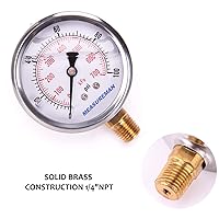 Vista 77 de MEASUREMAN - Manómetro hidráulico relleno de glicerina, totalmente de acero inoxidable, tamaño del dial de 2.5 pulgadas, montaje inferior NPT de 1/4