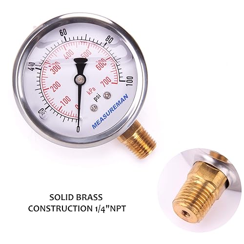 Miniatura 3 de MEASUREMAN - Medidor de presión con esfera de 2.5 pulgadas, de relleno líquido, 0-60psikpa, caja de acero inoxidable 304, montaje inferior de 14 de