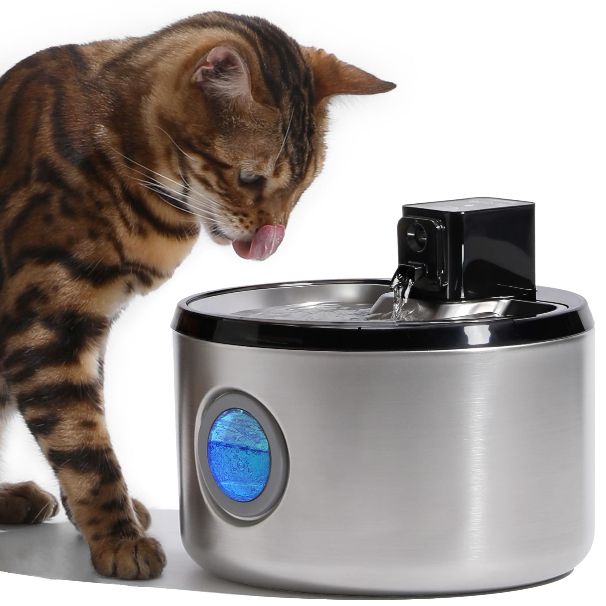FUKUMARU Wireless Cat Water Fountain, 152oz/4.5L Stainless Steel Battery Operated Dog Water Dispenser, Cordless Automatic Pet Fountain with 3 Modes, Hydrate for up to 15 Days