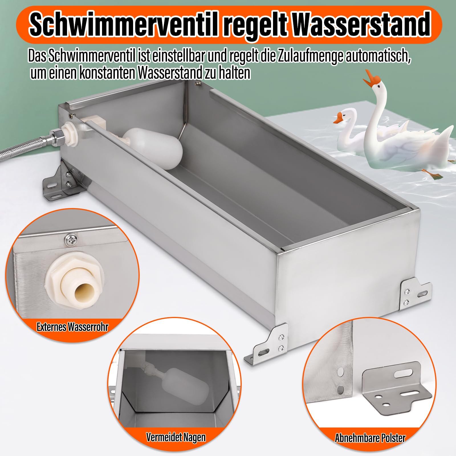 Tränkebecken mit 1/2 Zoll Schwimmerventil, Automatisches Ziegentränkebecken aus Edelstahl für Rinder, Pferde, Schafe, Hunde und Geflügel Tränken Viehbedarf