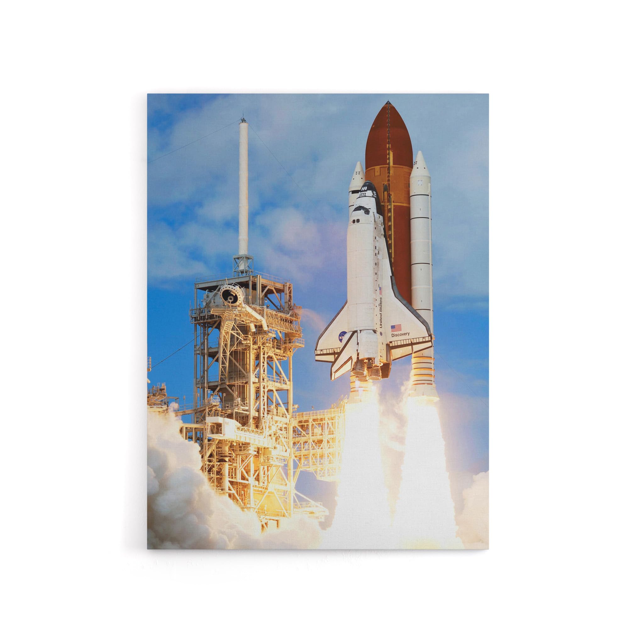 Artery8 Blue Nasa Space Shuttle Discovery Rocket Launch Canvas Wall Art Print 18X24: Inspiring Nasa Launch Photo Print, Perfect Decor For Science Enthusiasts Or Modern Workspaces