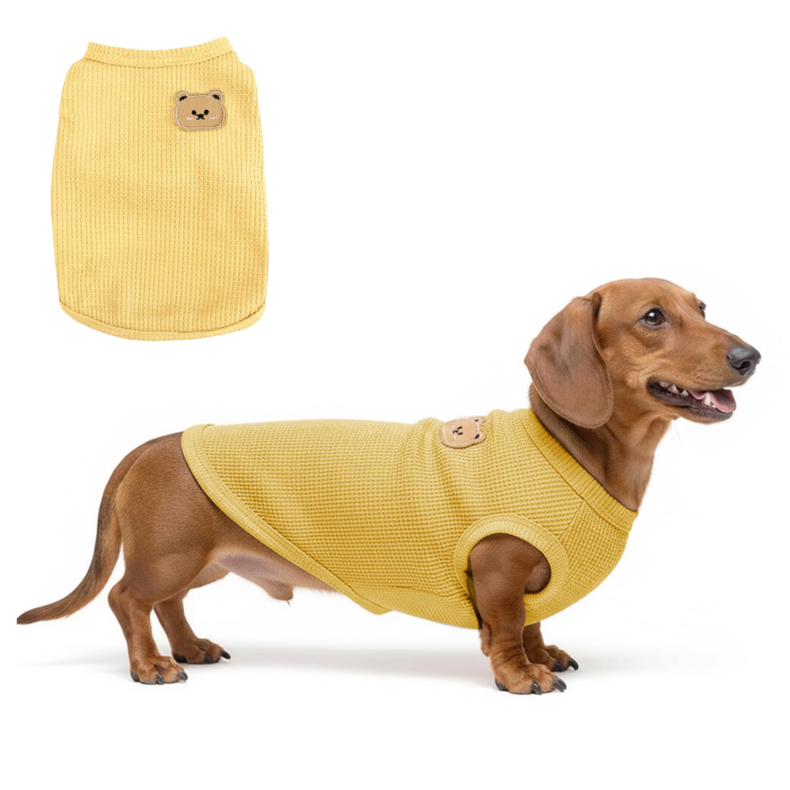 Coohams Shirts for Cat, Small & Medium Dog Clothes, Waffle-Knit Puppy Shirts, Lightweight, Breathable, Stretchy Pet Clothes, Sleeveless Tee Shirt Gift for Cats & Dogs (Yellow, Medium)