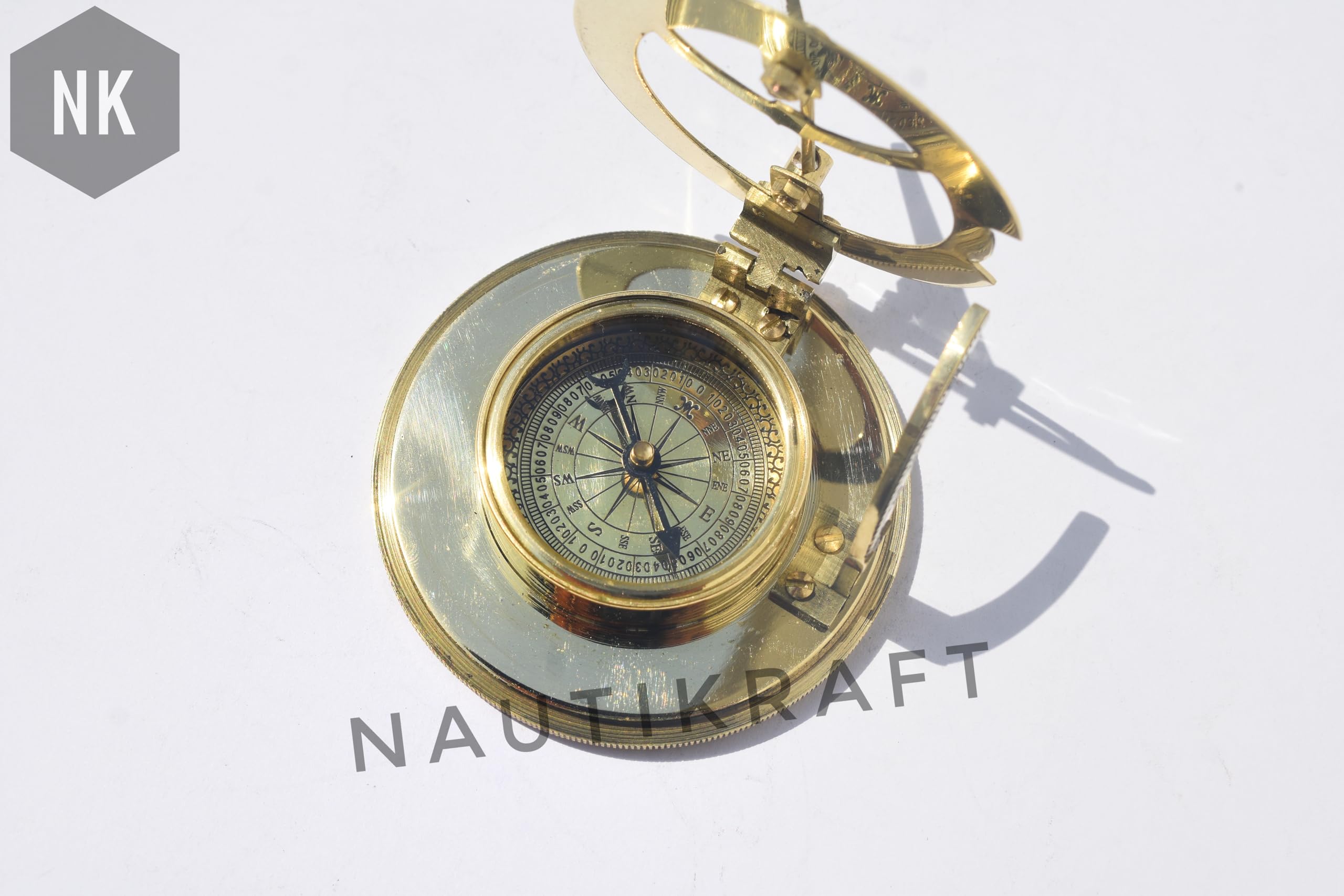 Reloj de sol de latón antiguo, brújula, latón y cobre, decoración náutica única para hombres y decoración del hogar, reloj de sol de bolsillo