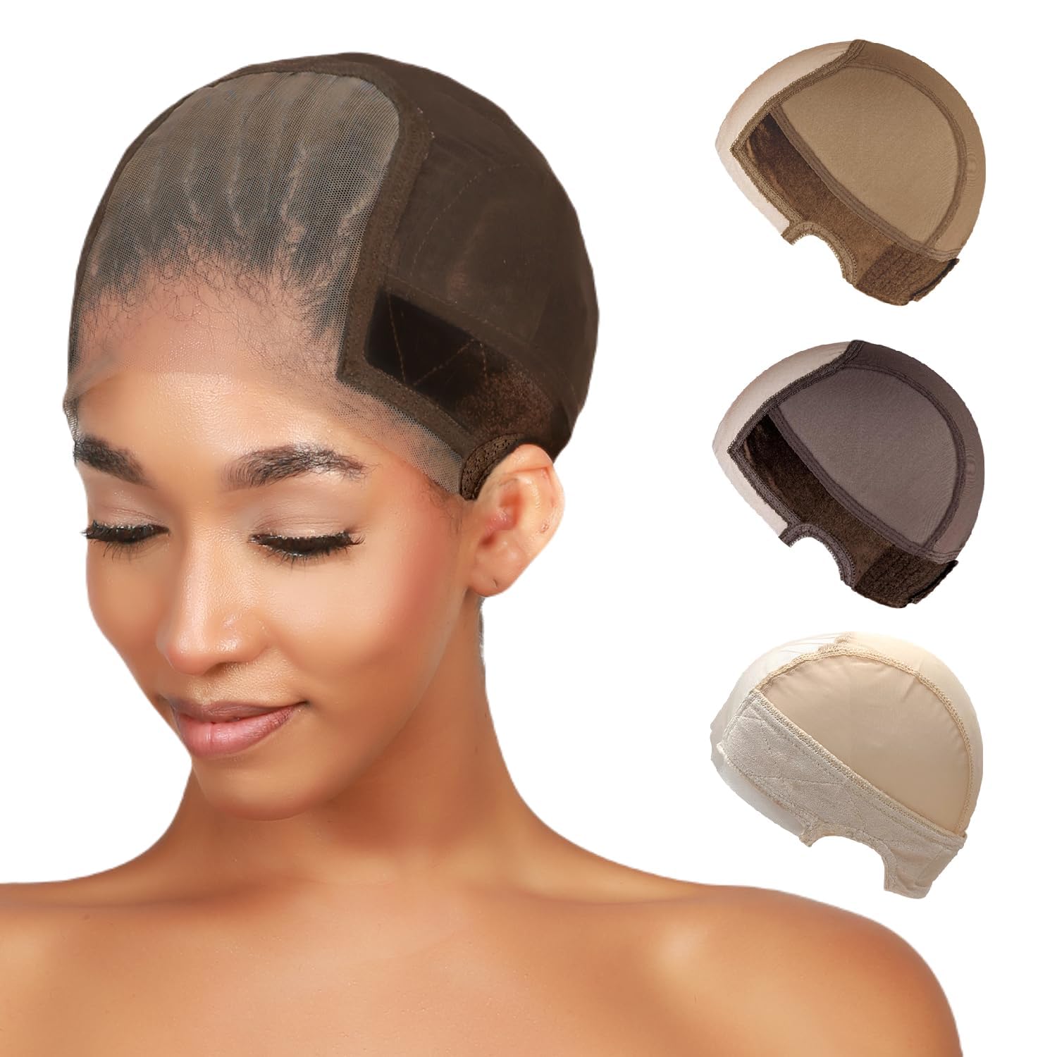 STUDIO LIMITED Non-Slip Wig Cap with Grip Band for Secure Placement, Transparent Lace for Lace Front Wigs, Available in Brown/Dark Brown/Light Beige