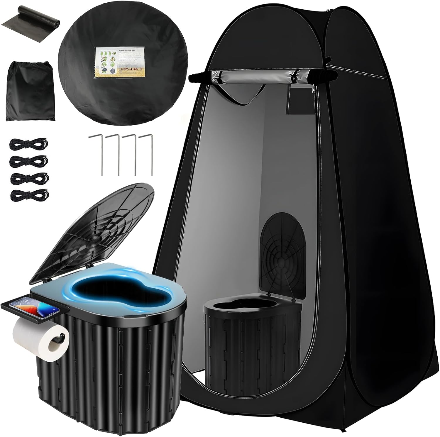 Portable Camping Toilet with Pop-Up Privacy Tent & Carry Bag