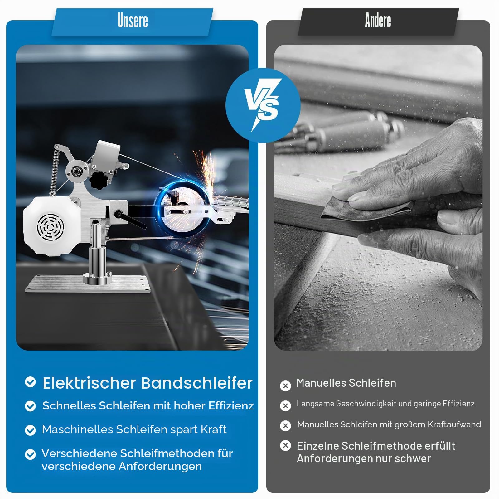 Mini Bandschleifer 550W 5000rpm | 3,9 Zoll Rolle & Flachrahmen 90° drehbar | Bandschleifmaschine mit bürstenlosem Motor | stufenlose Drehzahl & Digitalanzeige | für Metall, Holz, Kunststoff & Schmuck