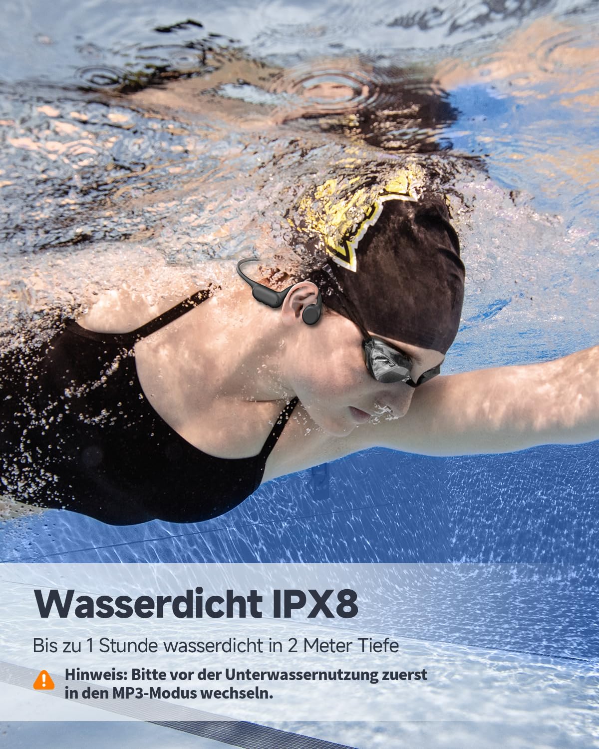 Knochenschall Kopfhörer Schwimmen Bluetooth 6.0, 32GB Speicher | IPX8 Wasserdichter Kopfhörer mit MP3-Player, 10H Laufzeit, Offene Sportkopfhörer für Schwimmen / Fitness / Laufen / Radfahren