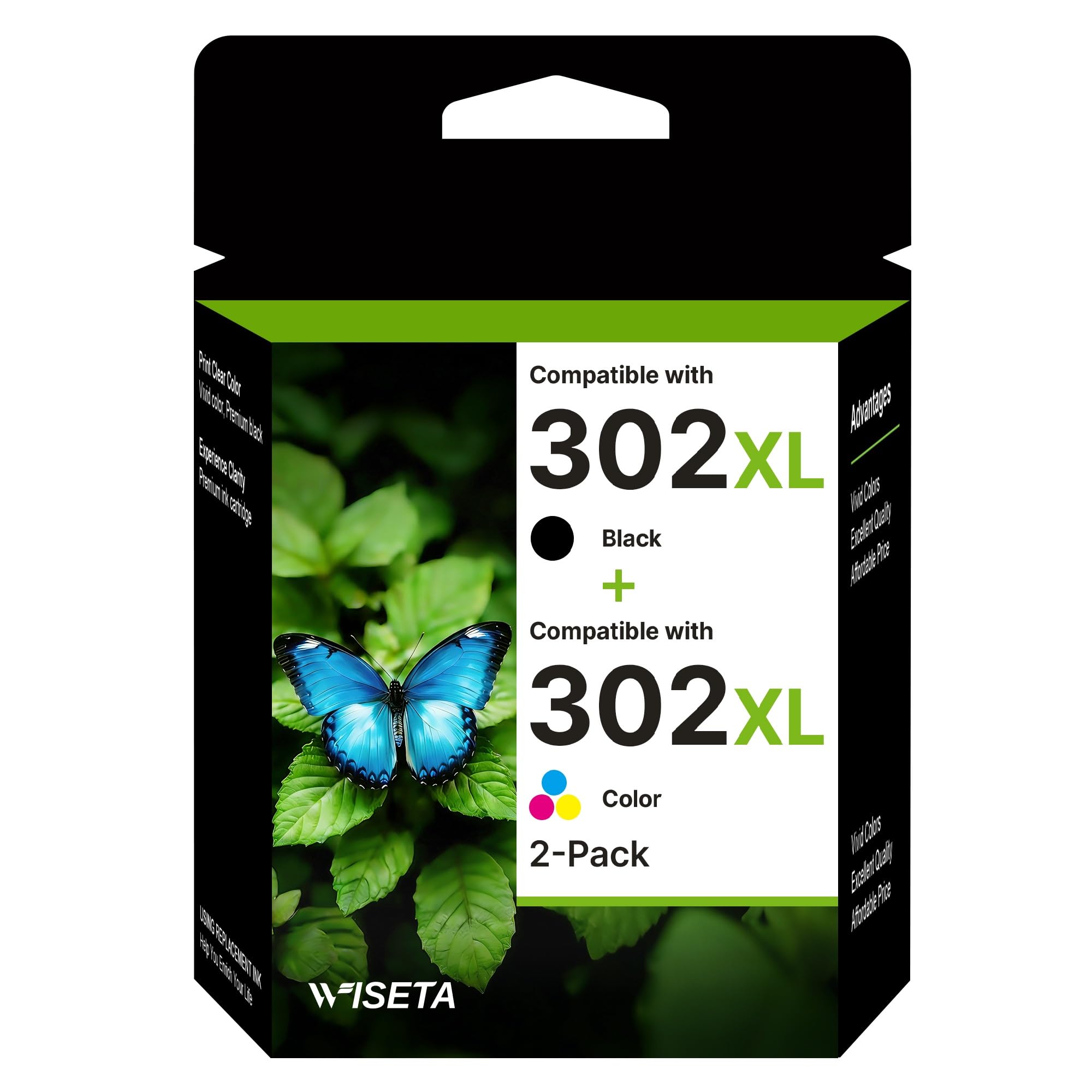 WISETA 302 XL für HP 302 druckerpatronen Multipack 302XL patrone für HP Envy 4525 4520 4522 4527 4524 DeskJet 3630 3636 3638 3639 OfficeJet 3830 3831 3833 (1Schwarz 1Farbe,2-Pack) tintenpatronen