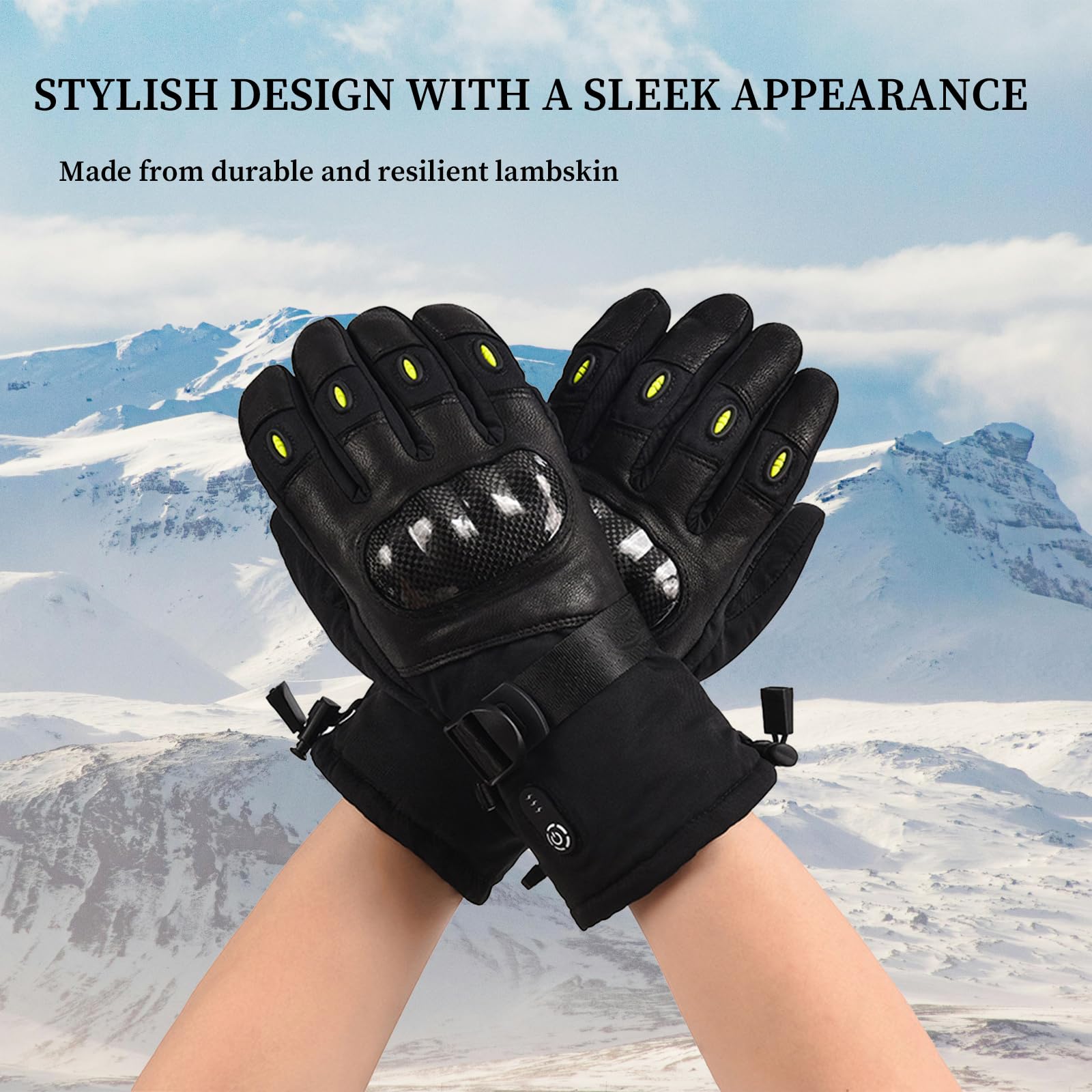 Kadgetar Heated Leather Gloves with Reflective Spot and Protection, Thermal Insulated Gloves for Motorcycle and Winter Sports (X-Large)