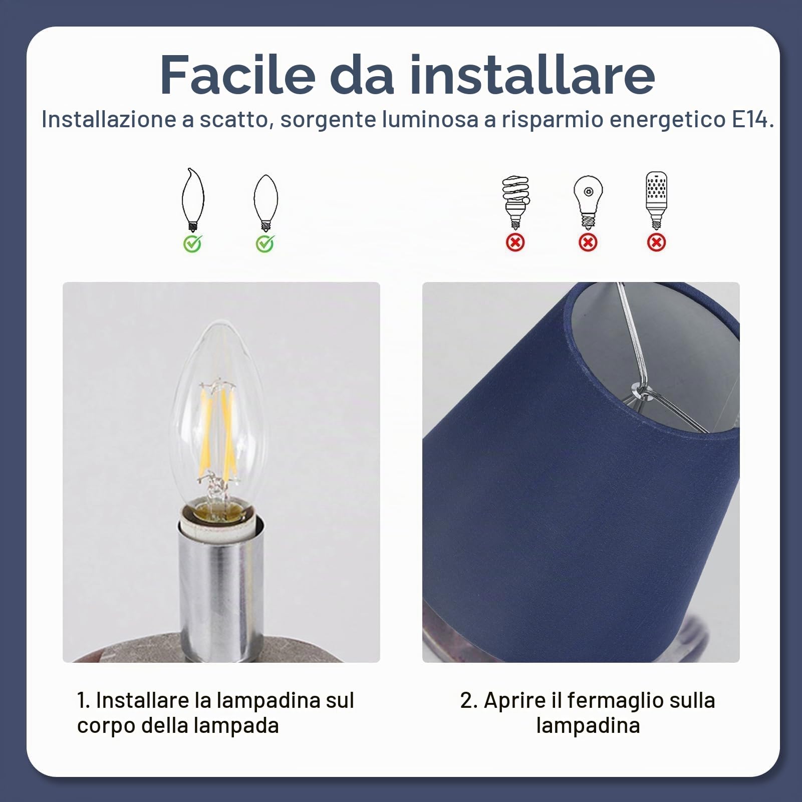 Paralume lampadario in tessuto E14, set di 6 paralume a clip moderno paralume a sospensione paralume per lampade da parete da terra da tavolo(blu scuro)