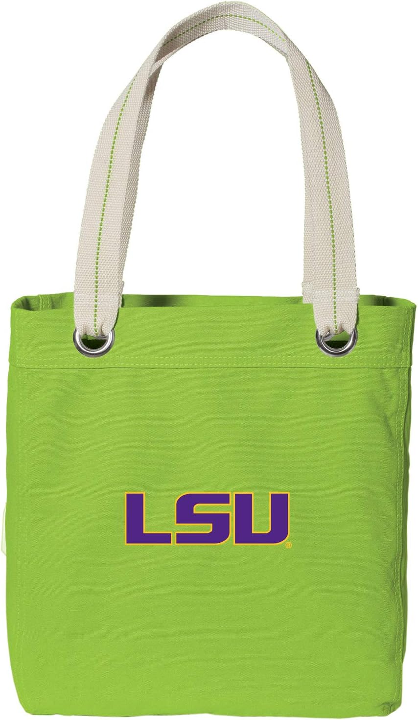 Broad Bay LSU Tigers Tote Bag RICH Dye Washed COTTON CANVAS FASHION LIME