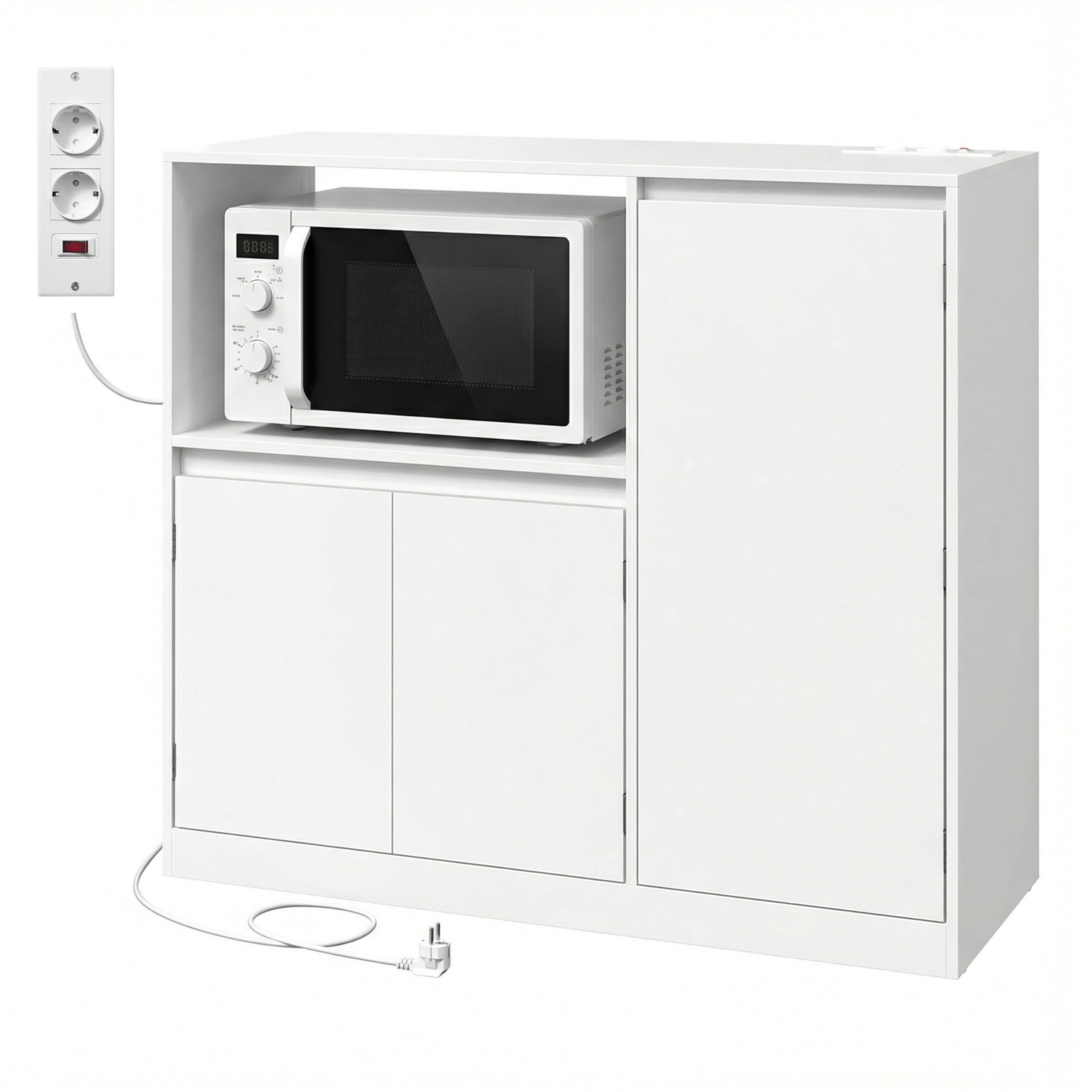 VASAGLE KAILYN Collezione - Credenza, Mobile da Cucina, Armadietto con Piano, Ripiano Porta Forno a Microonde, 1 Scomparto Aperto, 3 Ante, Ripiani Regolabili, Bianco Nuvola BBK373WB01
