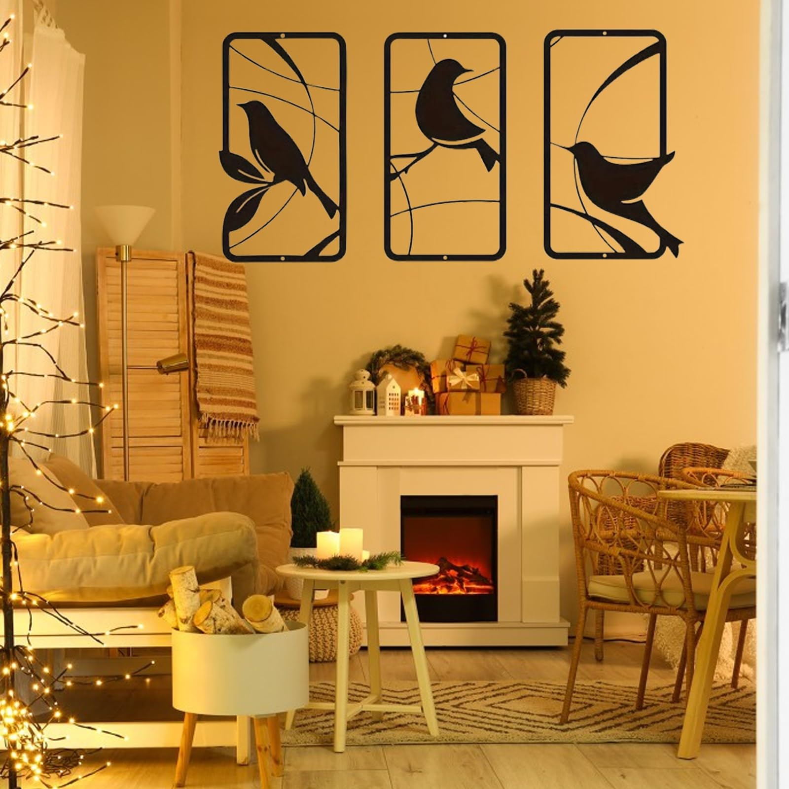 Decorazione artistica da parete in metallo, 3 pezzi, scultura decorativa, decorazione da parete nera per cucina, patio, soggiorno, camera da letto, bagno, decorazione unica per la casa con motivo di