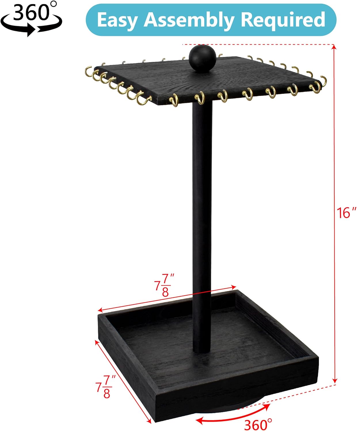 Ikee Design 2 Pcs Set Wooden Rotating Jewelry Display Stand Tower for Shows,Jewelry Organizer for Necklace and Bracelet, Rotating Necklace and Bracelet Holder Organizer, Black Color