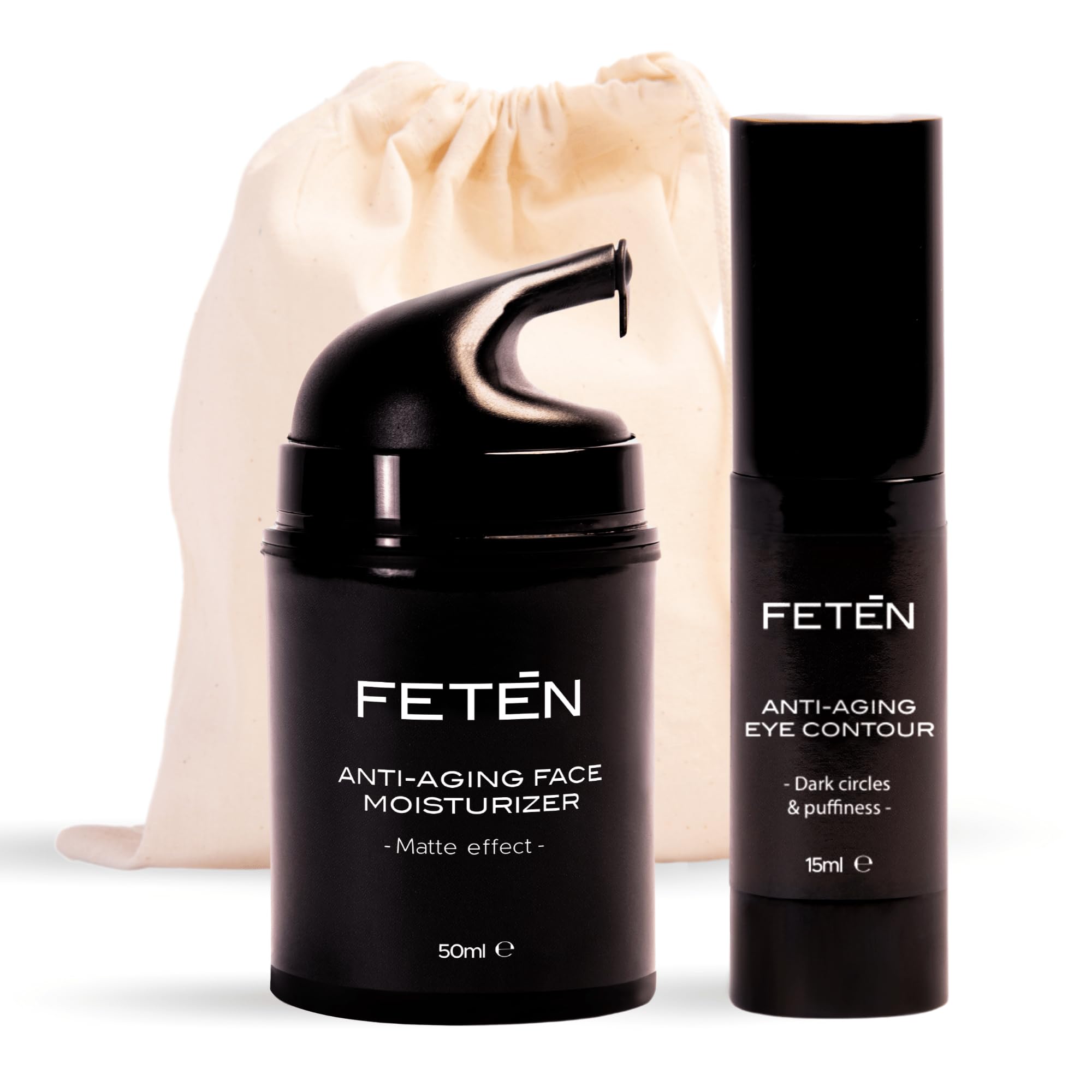 FETEN Crema Antiarrugas y Contorno de Ojos para Hombre - Pack Regalo Cremas Antiedad Hombre, Rutina Cuidado Facial Básico, Men Skincare Set, Estuche de Cosmética para Regalar
