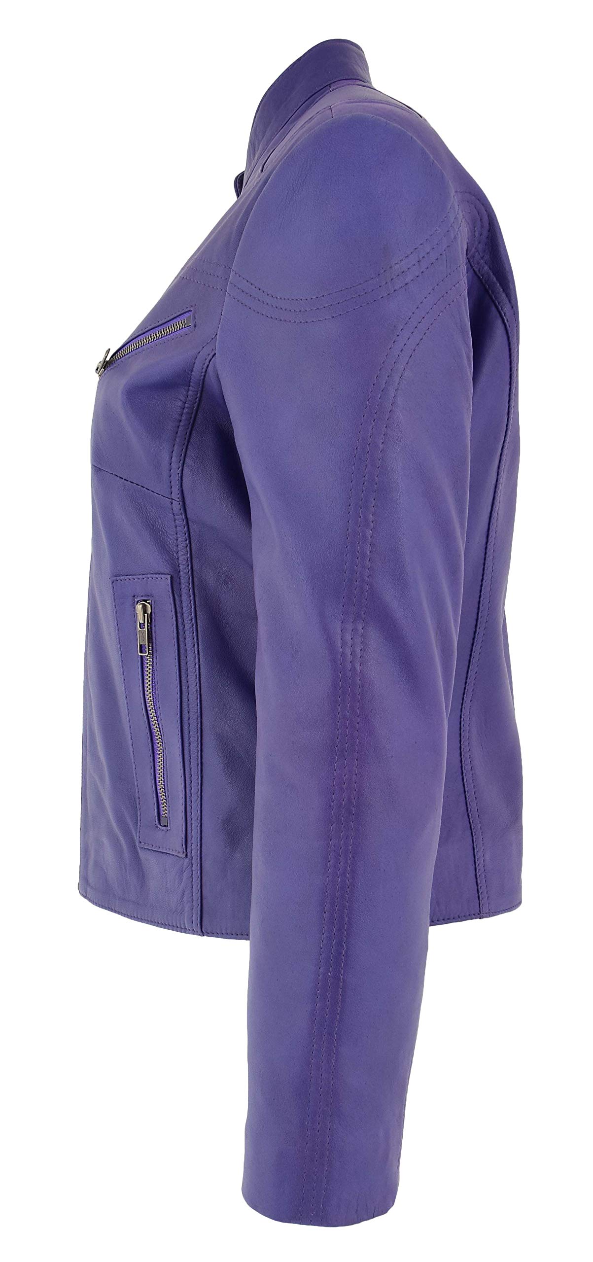 DR200 - Giacca classica da donna, in pelle, colore: Viola